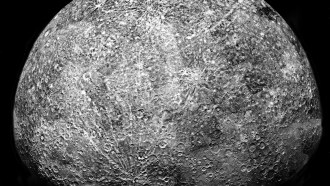 A photomosaic of the southern hemisphere of Mercury.