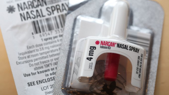 A photo illustration of a package of Narcan